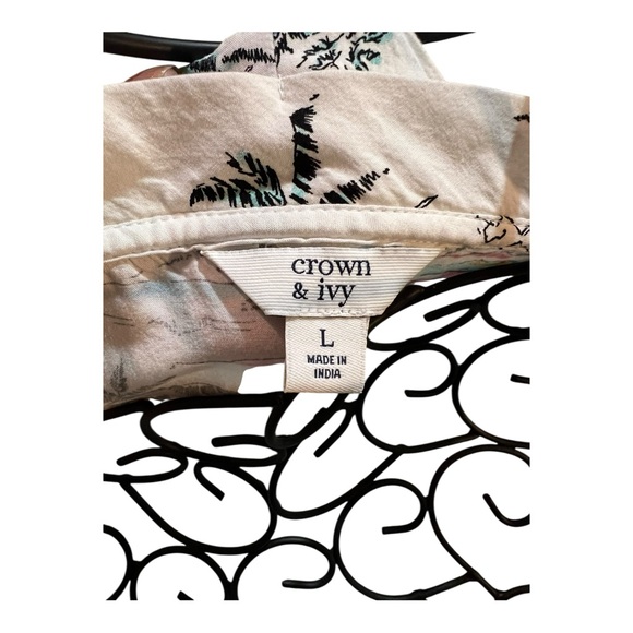 L | Crown & Ivy Hawaii Tropic Cruise Print White Sleeveless Dress